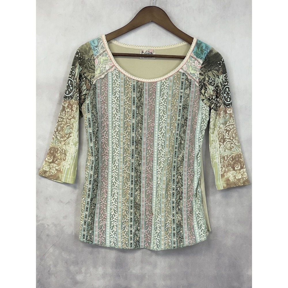 Y2K Edista Patchwork Lace Top Womens Medium Stretch Fairy Boho Indie Cottagecore